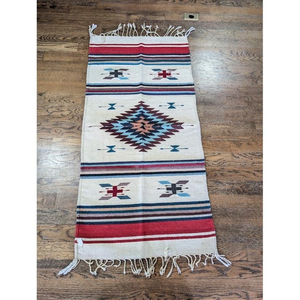 Handwoven Zapotec Wool Rug Runner 58x28 Southwestern Oaxaca Mexican Western Boho